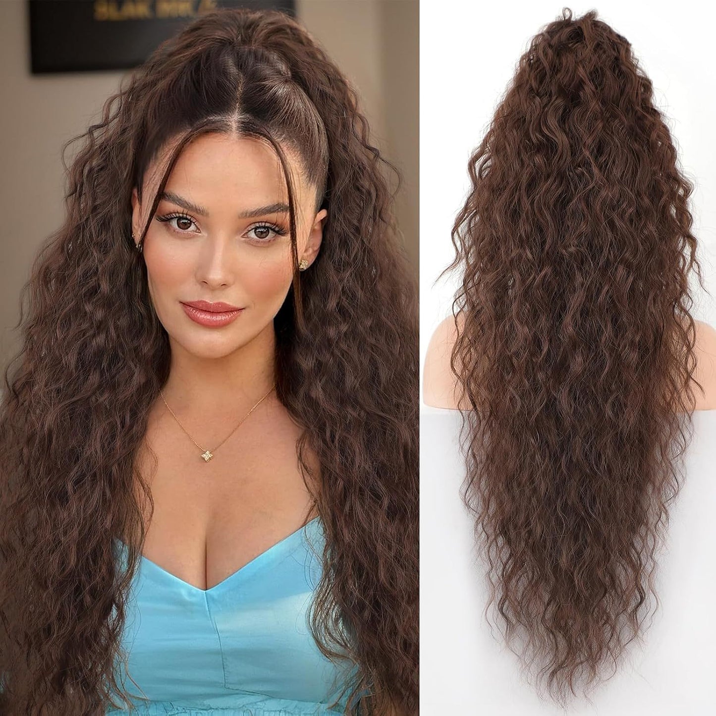 30-Inch Long Wavy Curly Hair False Ponytail