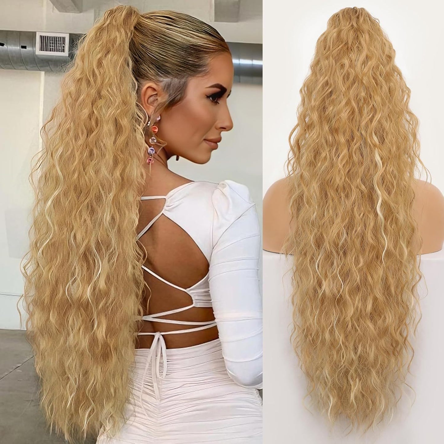30-Inch Long Wavy Curly Hair False Ponytail