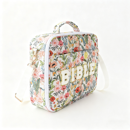 Pretty Bible Bag for Women – Floral Chenille Letter Design