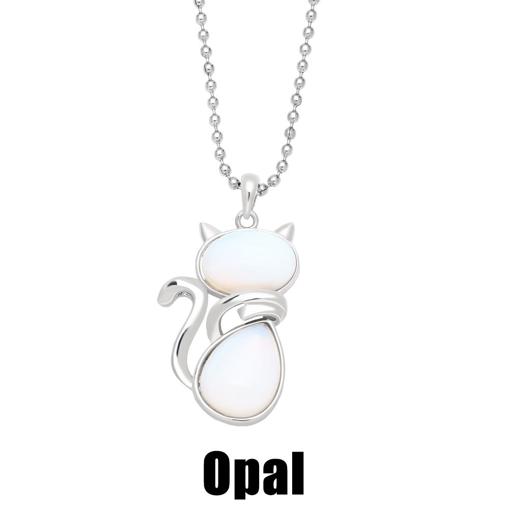 Natural Stone Cat Pendant