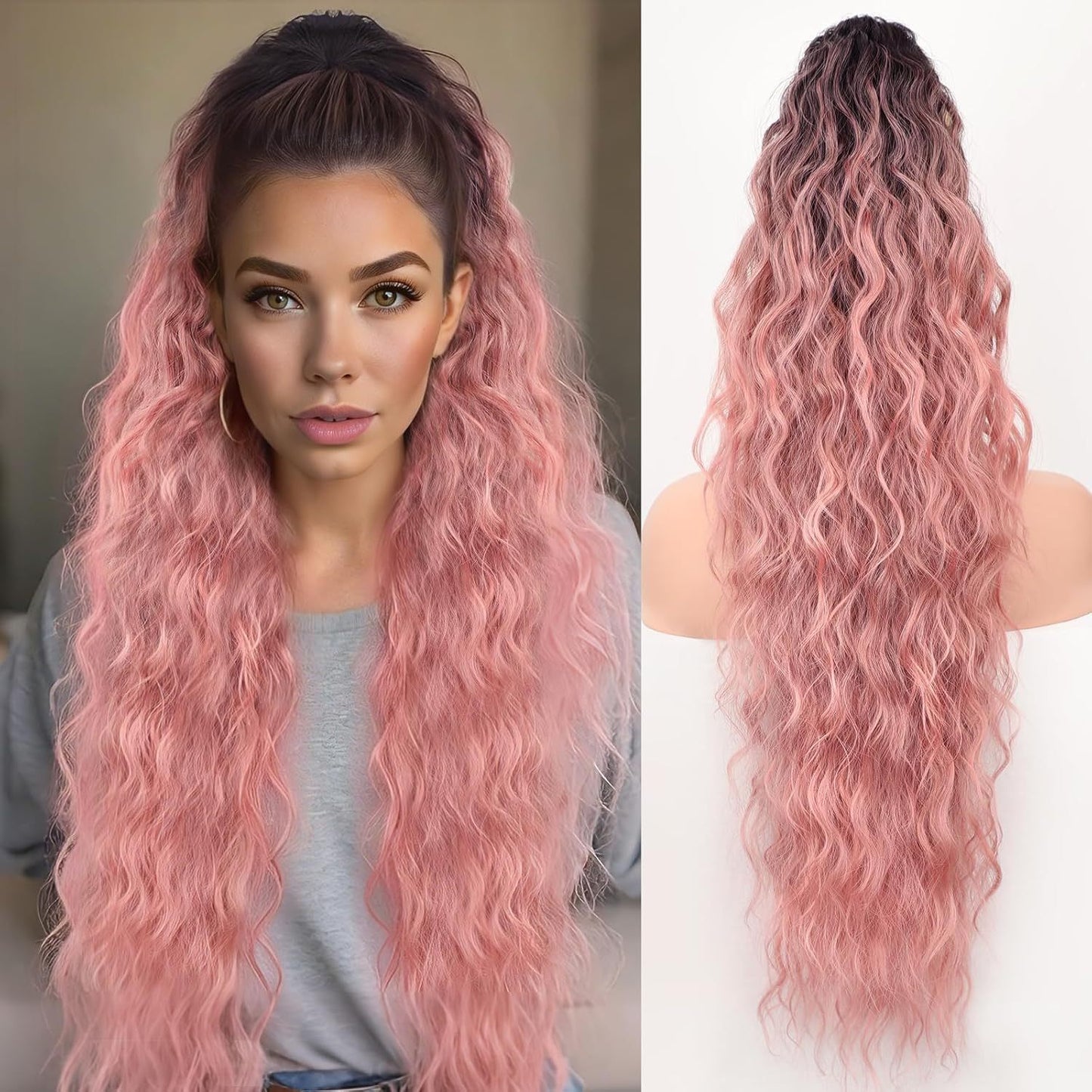 30-Inch Long Wavy Curly Hair False Ponytail