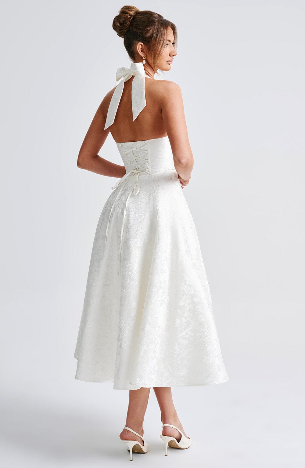 Satin Floral Jacquard Prom Midi Dress
