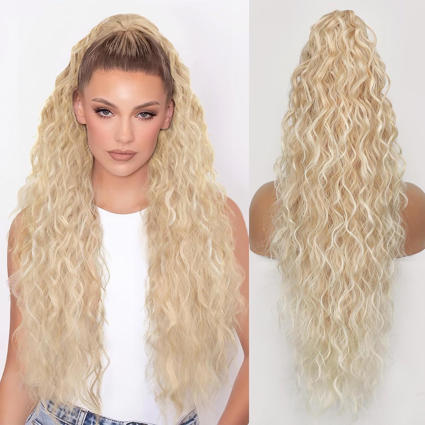 30-Inch Long Wavy Curly Hair False Ponytail
