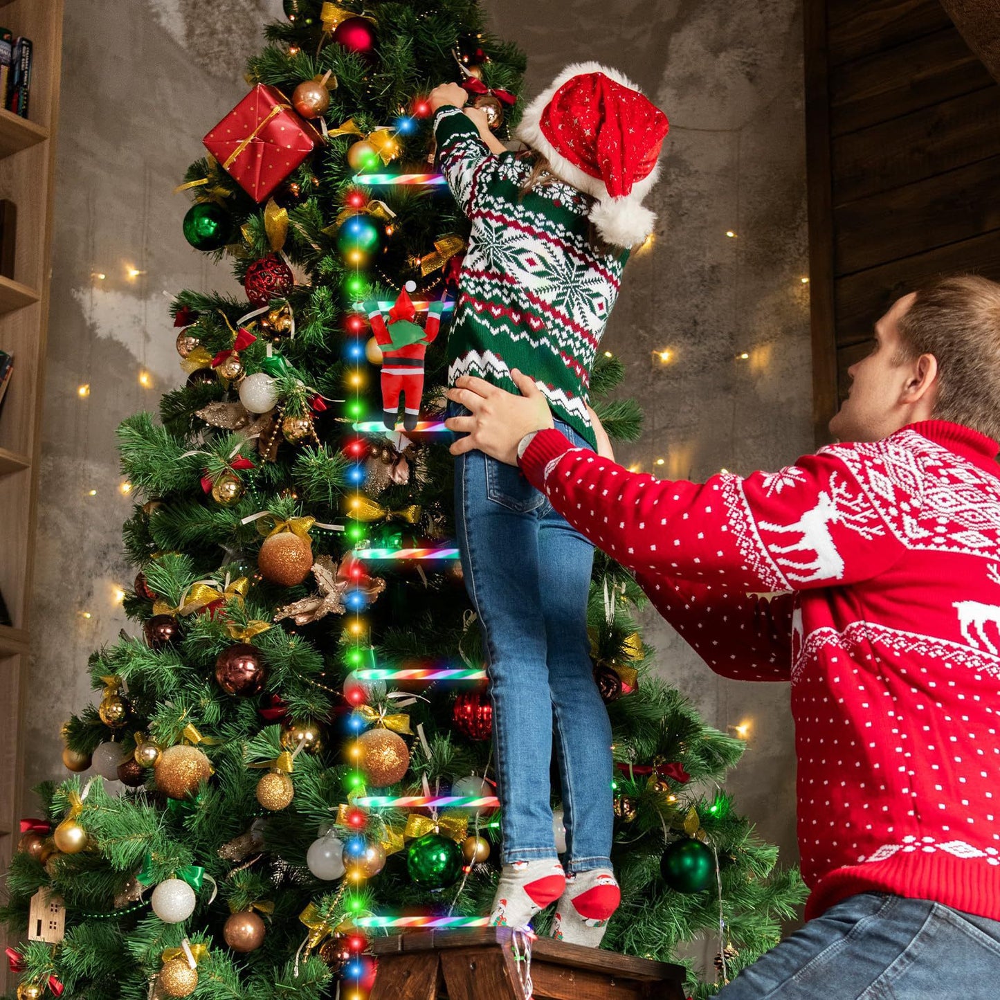 Christmas Santa Climbing Stairs Light, 8 Flashing Modes