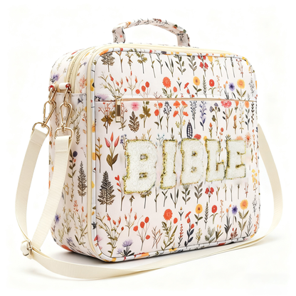 Pretty Bible Bag for Women – Floral Chenille Letter Design
