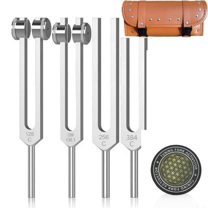 🙂Resonance Tuning Forks for Healing Set - Weighted & Unweighted Tuning Fork Set Including 128Hz, 136Hz, 256Hz, 384Hz