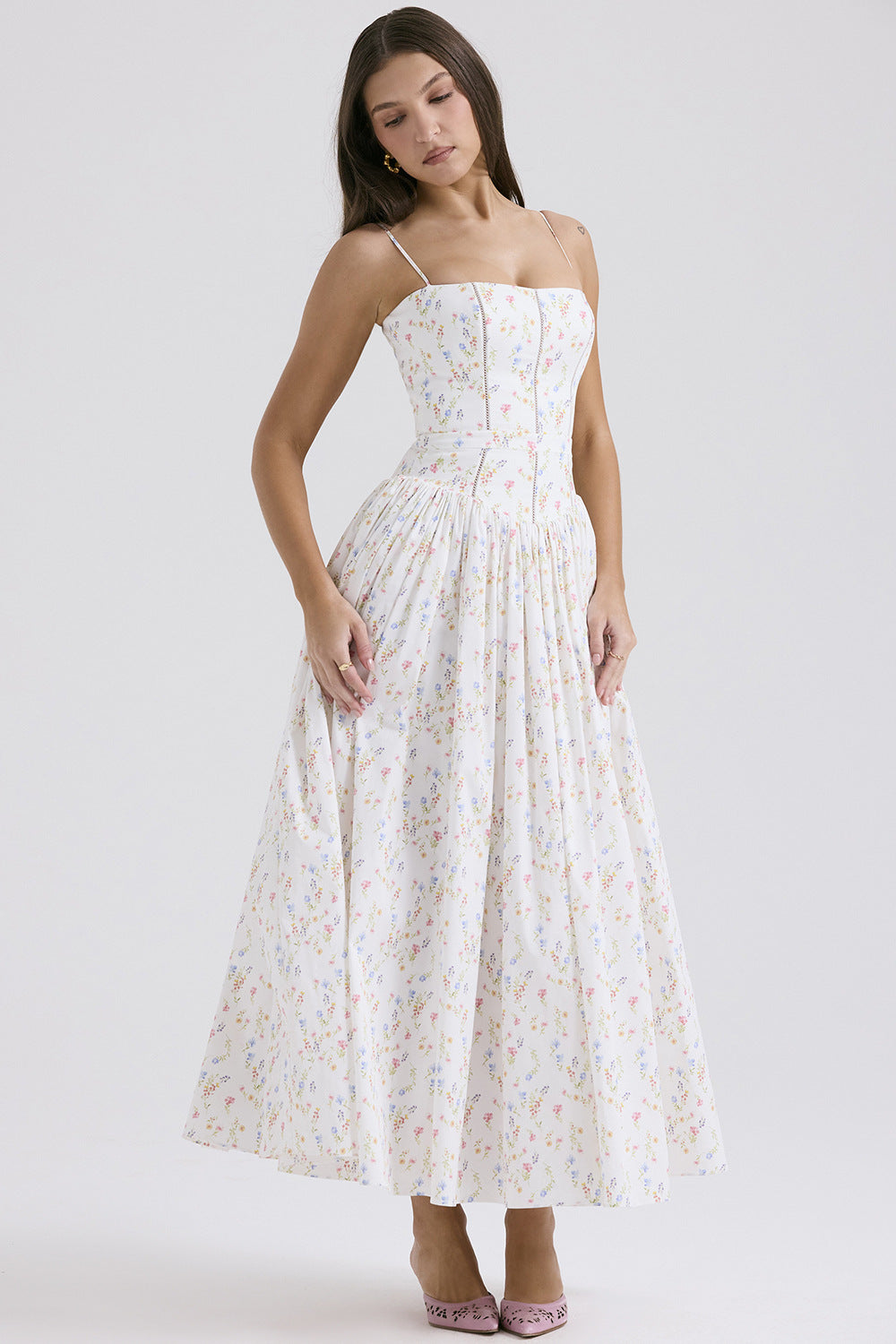 Elegant Strapless Floral Dress👗