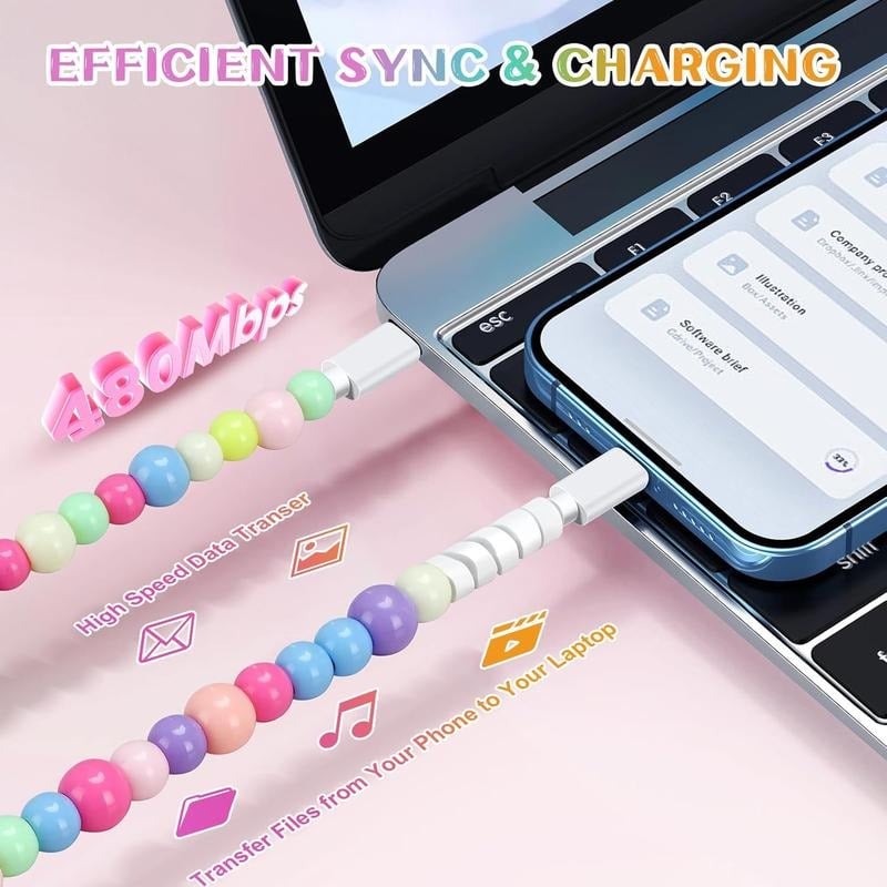 🔥 Beaded Charging Cords 🌈 Fit for all device USBC & Lightening or 2-in-1 data line Compatible ✨