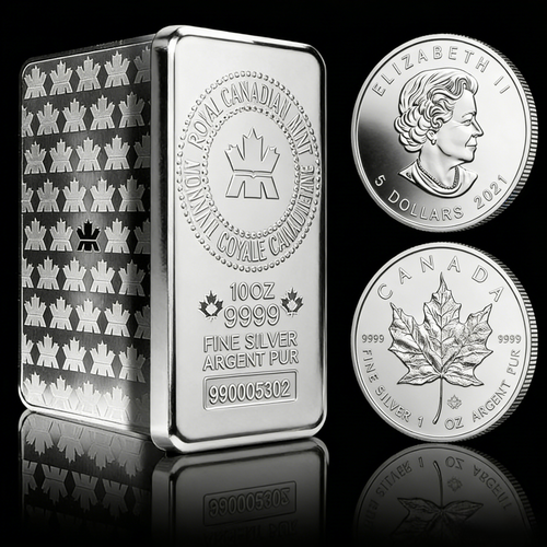 The Ultimate Canadian Silver Duo-10 Oz  Silver Bar + 1 Oz Silver Coin