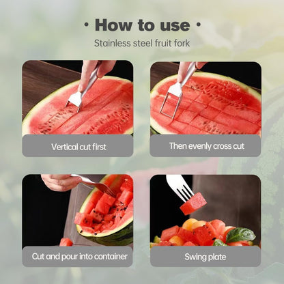 🔥🍉 Watermelon Fork Slicer, 2-in-1 Stainless Steel Fruit Cutter 😍
