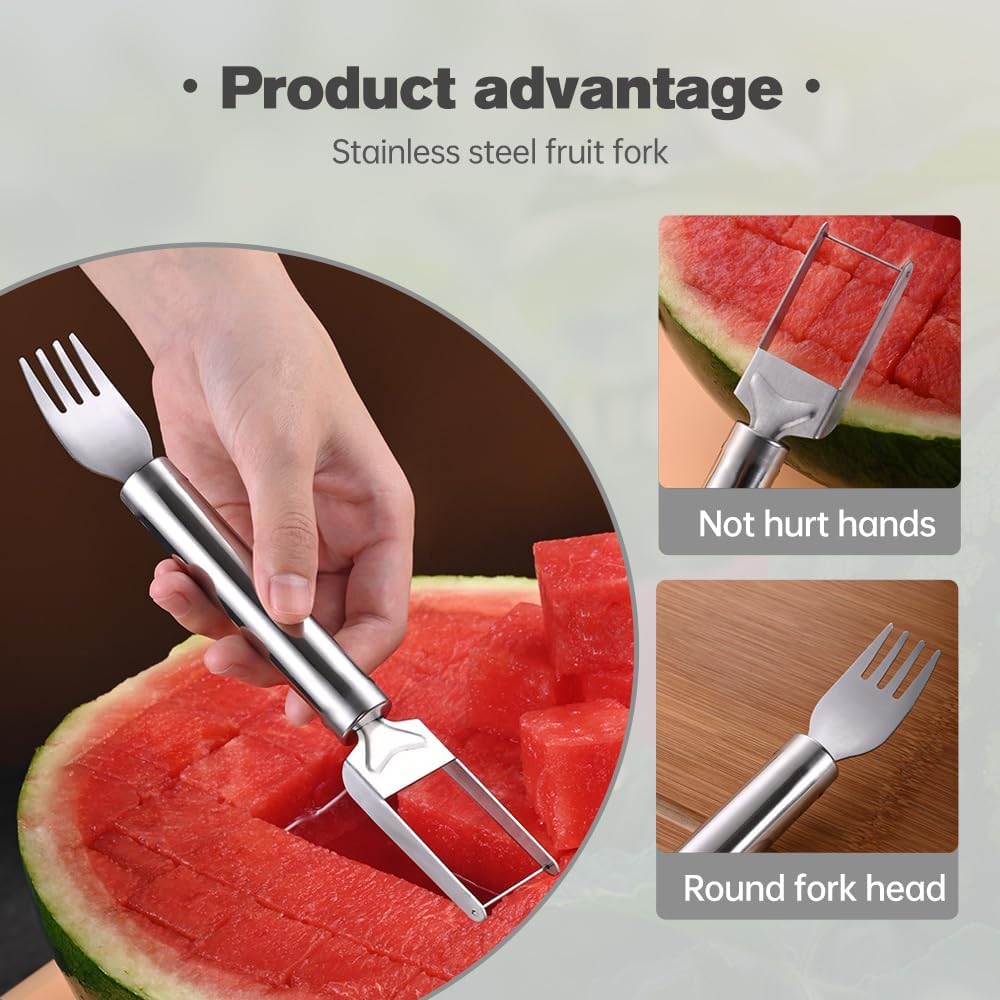 🔥🍉 Watermelon Fork Slicer, 2-in-1 Stainless Steel Fruit Cutter 😍