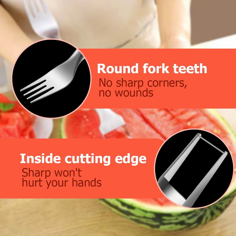 🔥🍉 Watermelon Fork Slicer, 2-in-1 Stainless Steel Fruit Cutter 😍