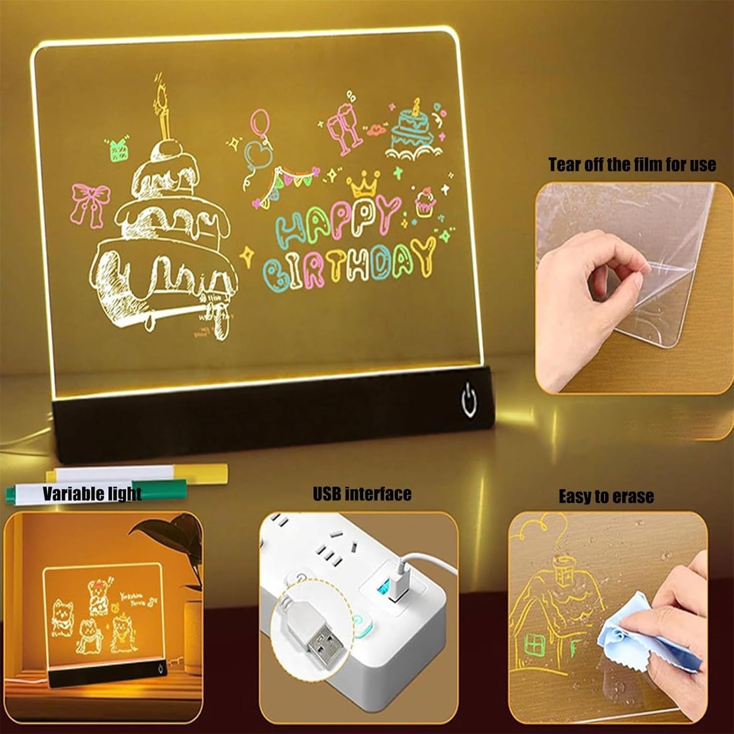 ✨✨ Creative Rewritable Acrylic LED Message Board, a Glow Memo Letter Board Note 🤩🤩🤩