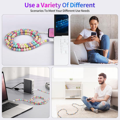 🔥 Beaded Charging Cords 🌈 Fit for all device USBC & Lightening or 2-in-1 data line Compatible ✨