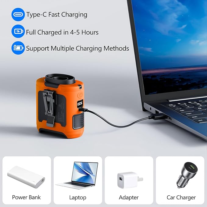 ✨5in1 Portable Waist Fan🔥USB Rechargeable Personal Fan with Phone Charging Function,Suitable for Outdoor Camping Travel Worksite✨