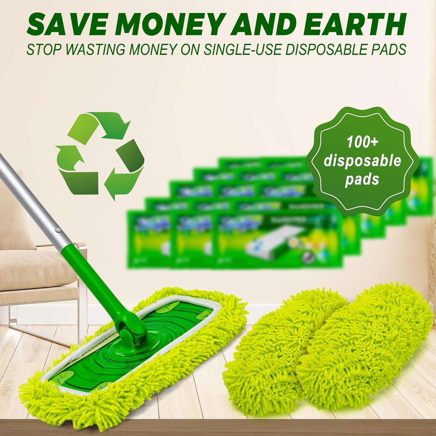 6 PCS Reusable Microfiber Mop Pads for Swiffer