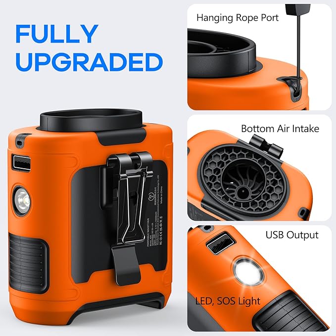 ✨5in1 Portable Waist Fan🔥USB Rechargeable Personal Fan with Phone Charging Function,Suitable for Outdoor Camping Travel Worksite✨