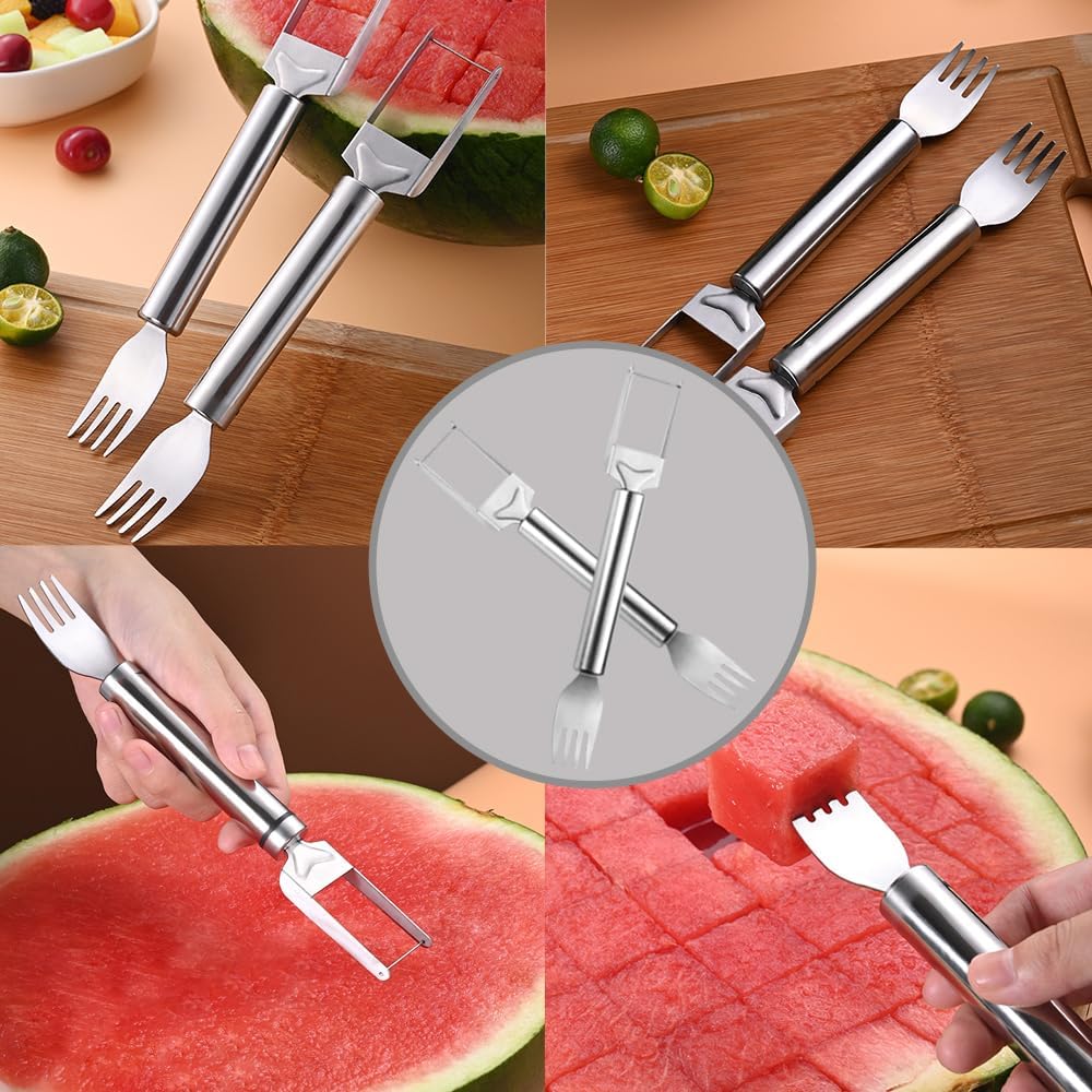 🔥🍉 Watermelon Fork Slicer, 2-in-1 Stainless Steel Fruit Cutter 😍