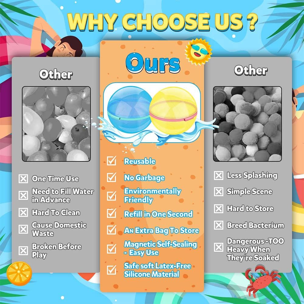 Magnetic Reusable Water Balloons 6PCS