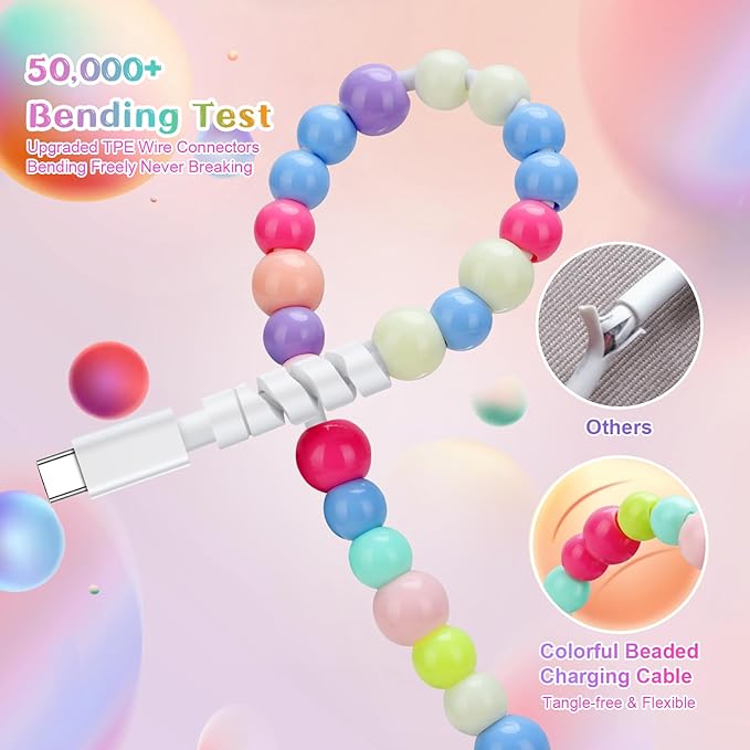 🔥 Beaded Charging Cords 🌈 Fit for all device USBC & Lightening or 2-in-1 data line Compatible ✨