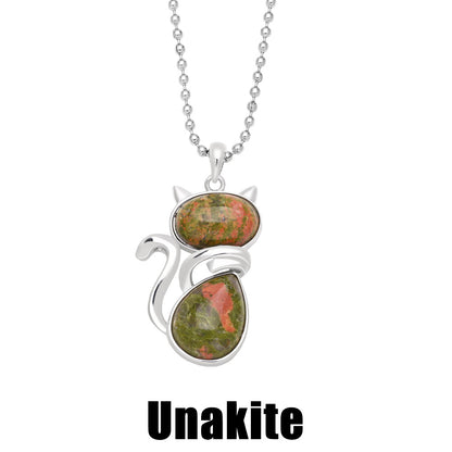 Natural Stone Cat Pendant