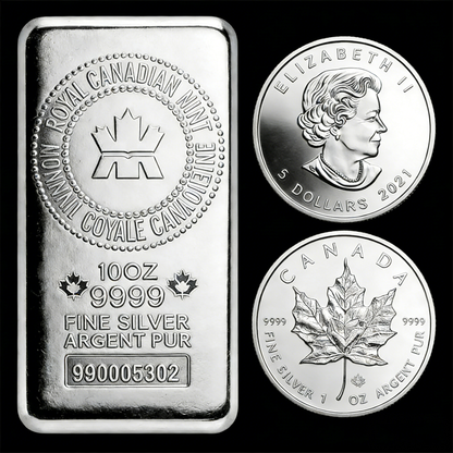 The Ultimate Canadian Silver Duo-10 Oz  Silver Bar + 1 Oz Silver Coin