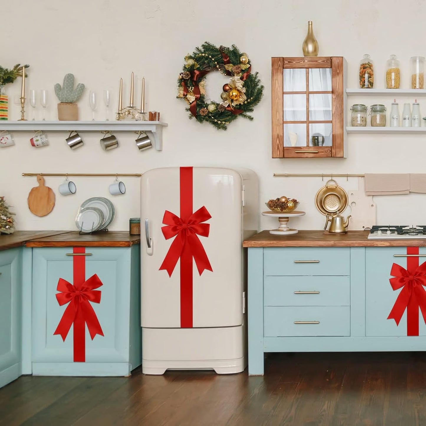 🎄4PCS Red/Green Christmas Cabinet Ribbon