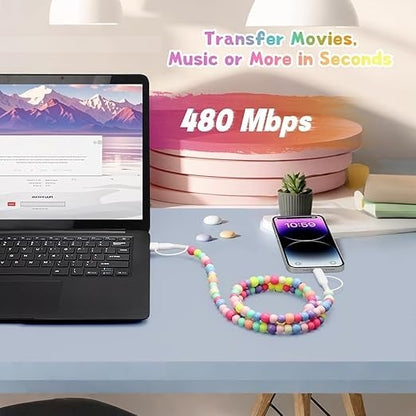 🔥 Beaded Charging Cords 🌈 Fit for all device USBC & Lightening or 2-in-1 data line Compatible ✨