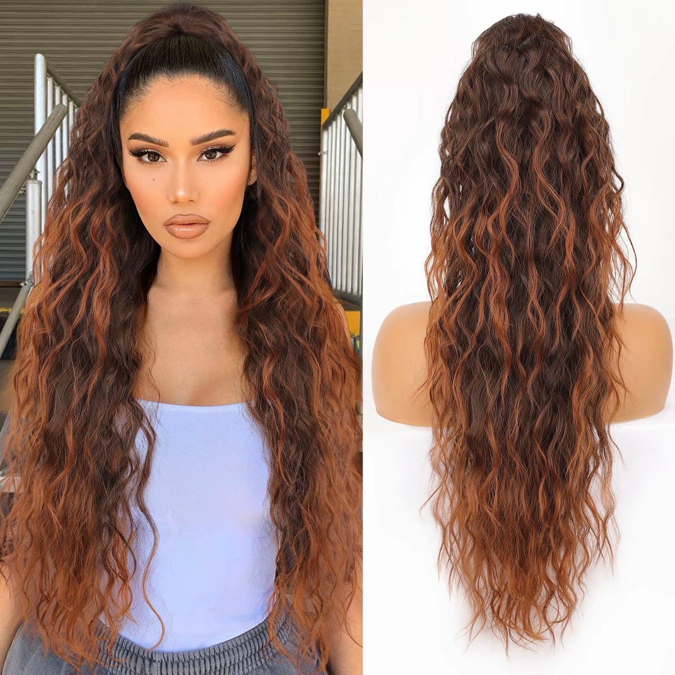 30-Inch Long Wavy Curly Hair False Ponytail