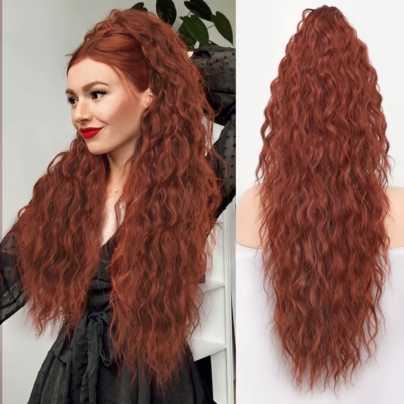 30-Inch Long Wavy Curly Hair False Ponytail