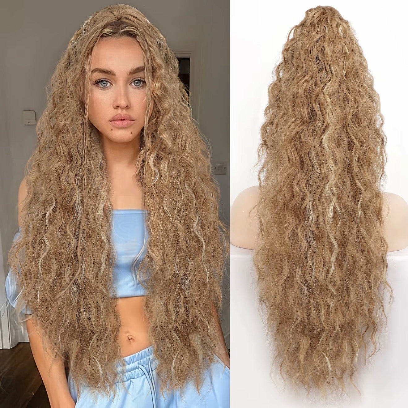 30-Inch Long Wavy Curly Hair False Ponytail