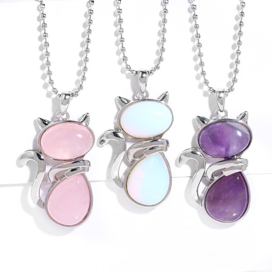 Natural Stone Cat Pendant