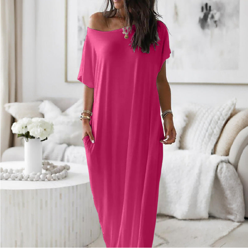 Off-Shoulder Batwing Sleeve Maxi Dress