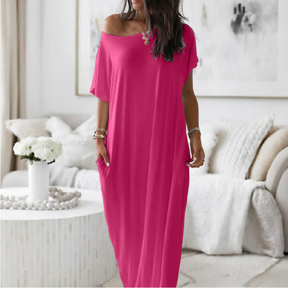 Off-Shoulder Batwing Sleeve Maxi Dress