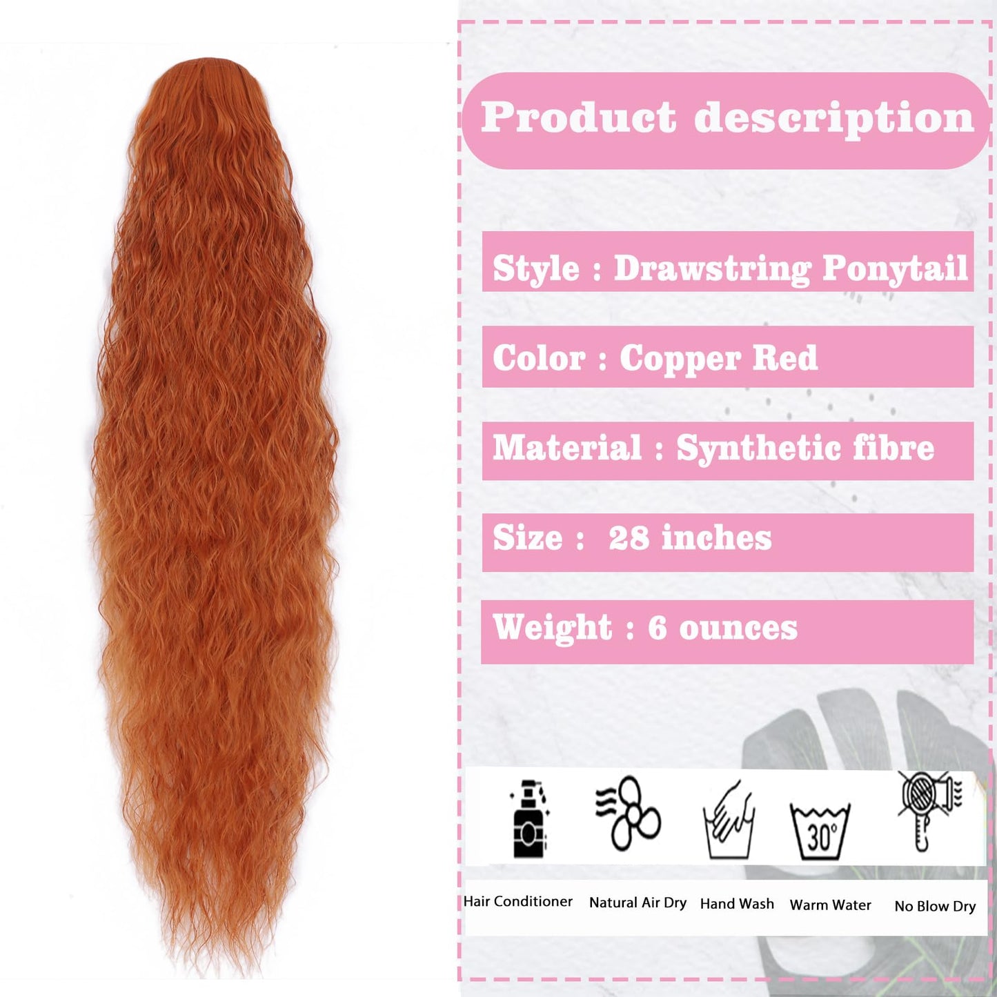 30-Inch Long Wavy Curly Hair False Ponytail