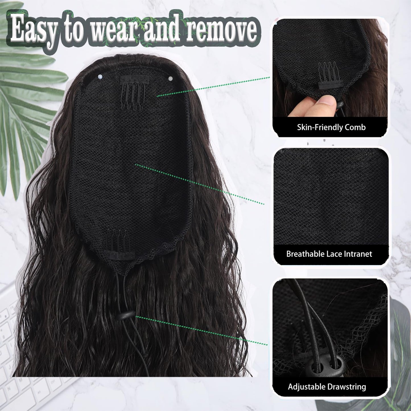30-Inch Long Wavy Curly Hair False Ponytail