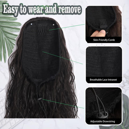 30-Inch Long Wavy Curly Hair False Ponytail